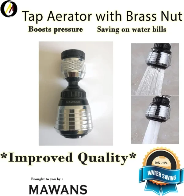 MAWANS 360 Rotate Swivel Water Saving Tap Aerator, Faucet Bubbler with Brass Adaptor