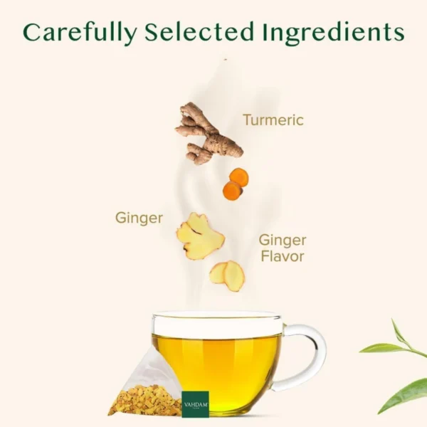 VAHDAM, Turmeric + Ginger Tea Powerful SUPERFOOD Blend (30 Pyramid Tea Bag) Herbal Tea Bags, 100% Natural Ingredients - Image 2
